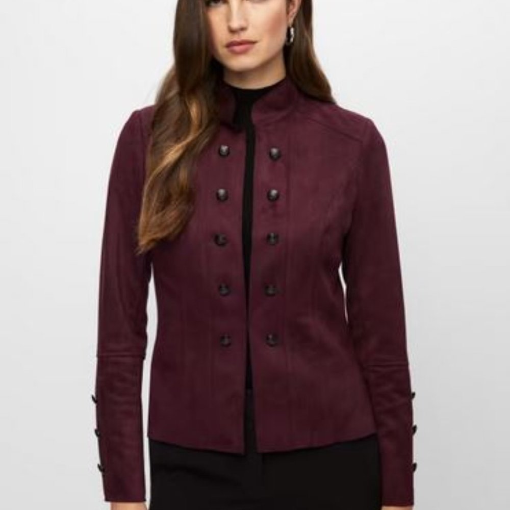 MELANIE LYNE:  Suede Look - Structured Button Detail Jacket - maroon